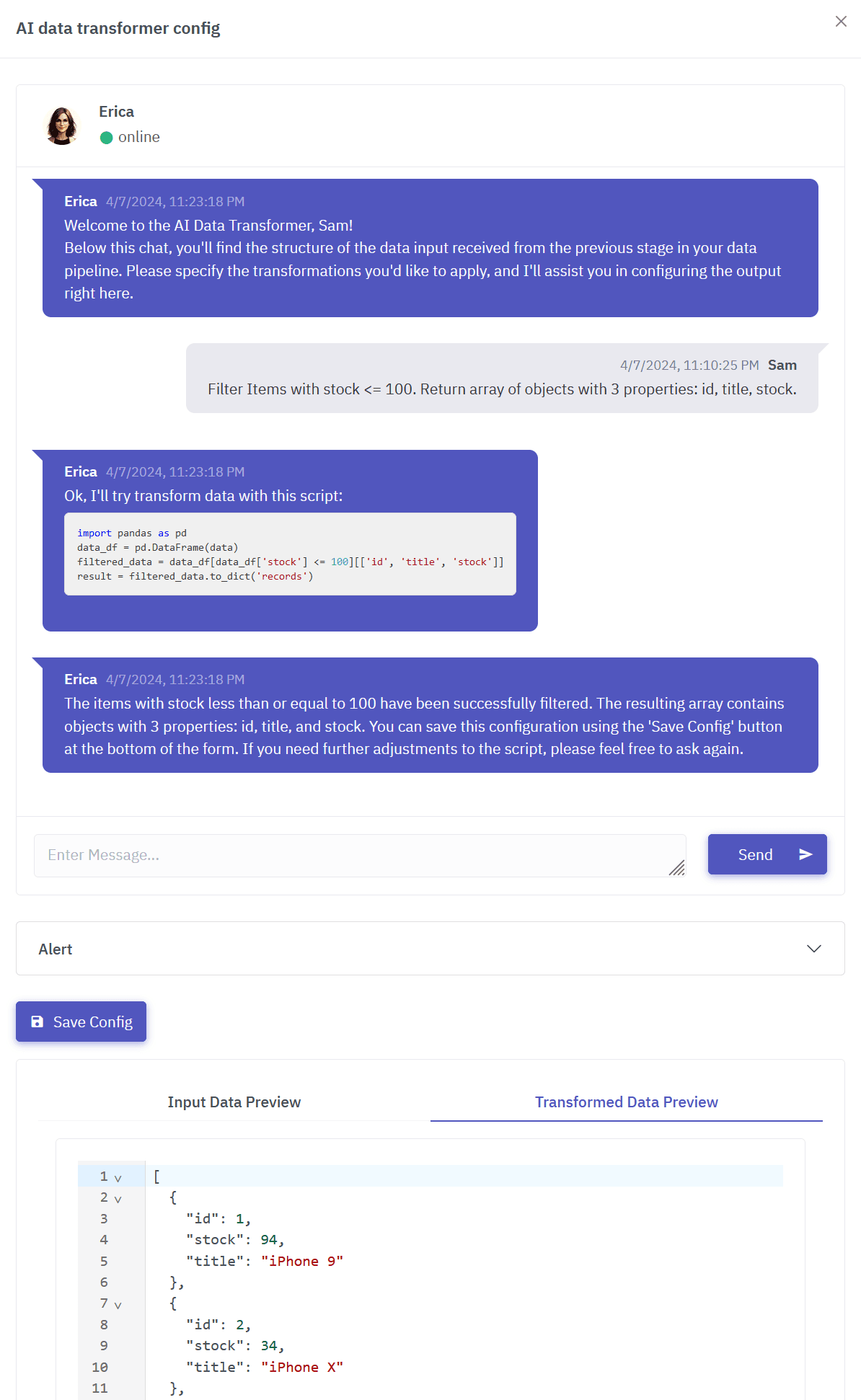 AI Data Transformer Component